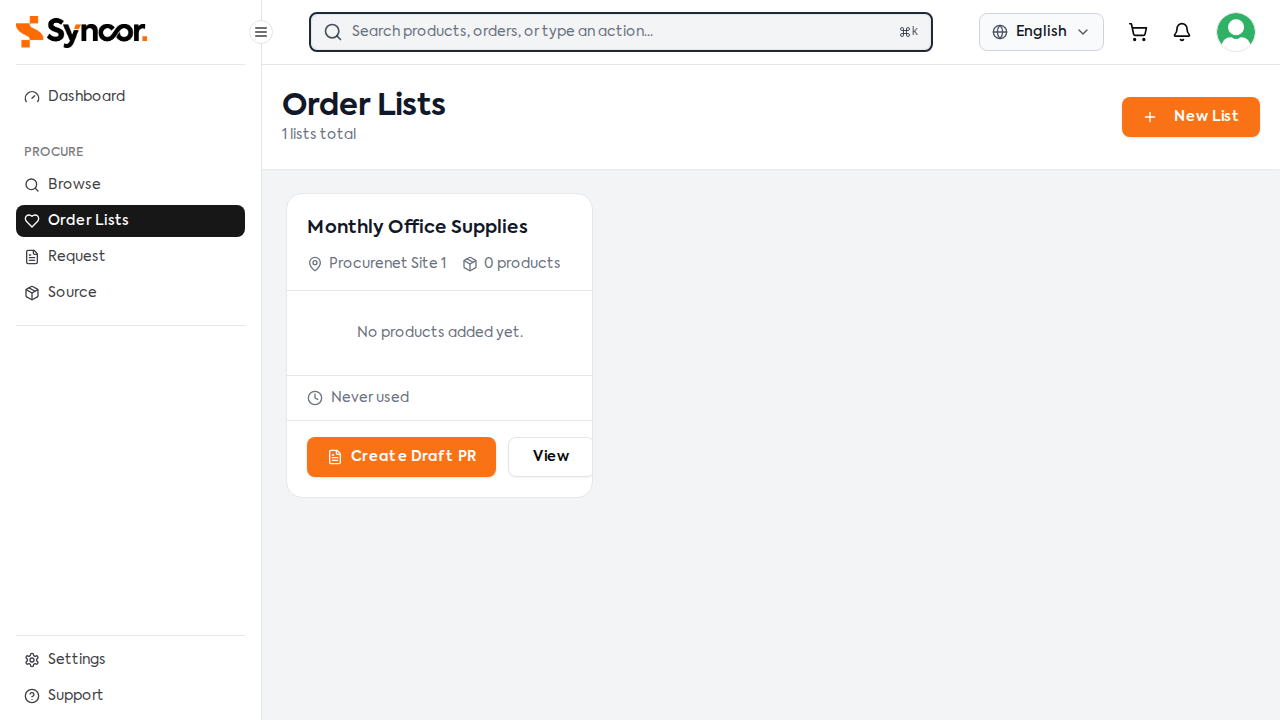 Order Lists Index